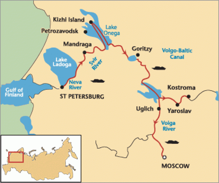 Volga River and its lakes and canals, now transited by tourist ships, but rarely a yacht ©  SW